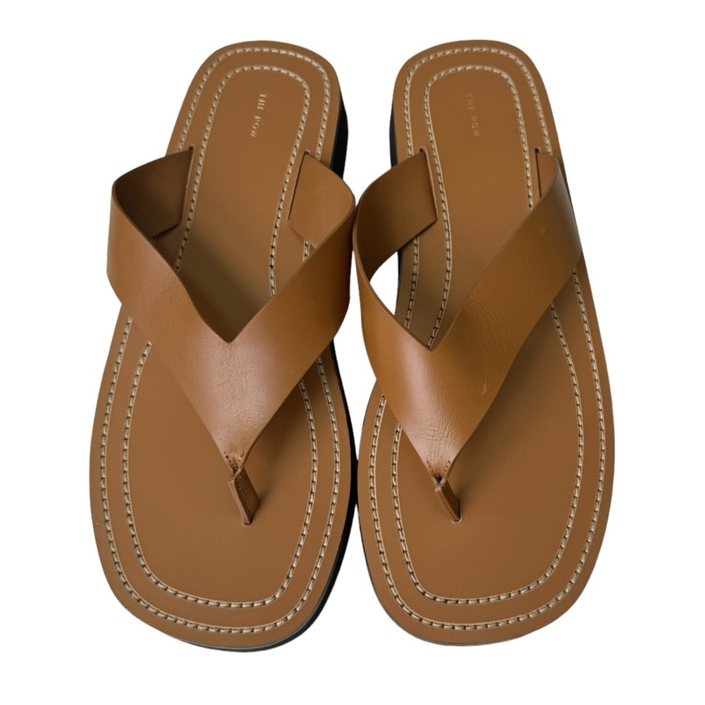 SOLD The Row Ginza Flip Flop Sandals Tan Leather - Picture 2 of 11